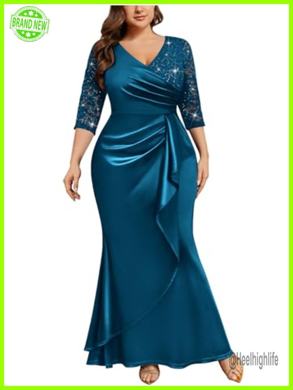 Plus Size Sequin Lace Satin Mermaid Formal Evening Gown Long Dress